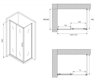 Душевой уголок ABBER Schwarzer Diamant AG30170B-S60B 170x60см чёрный